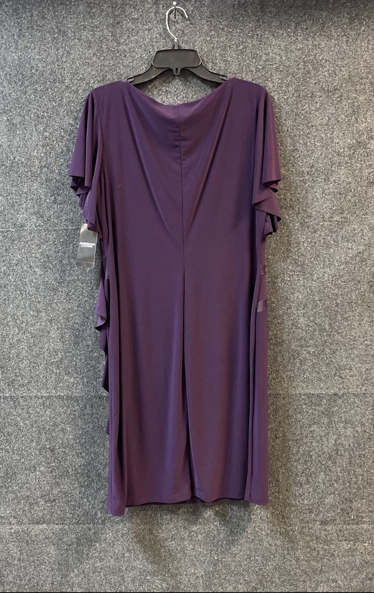 American Living Women's Purple Ruffle Side Satin Trim Dress Sz 16 NWT
