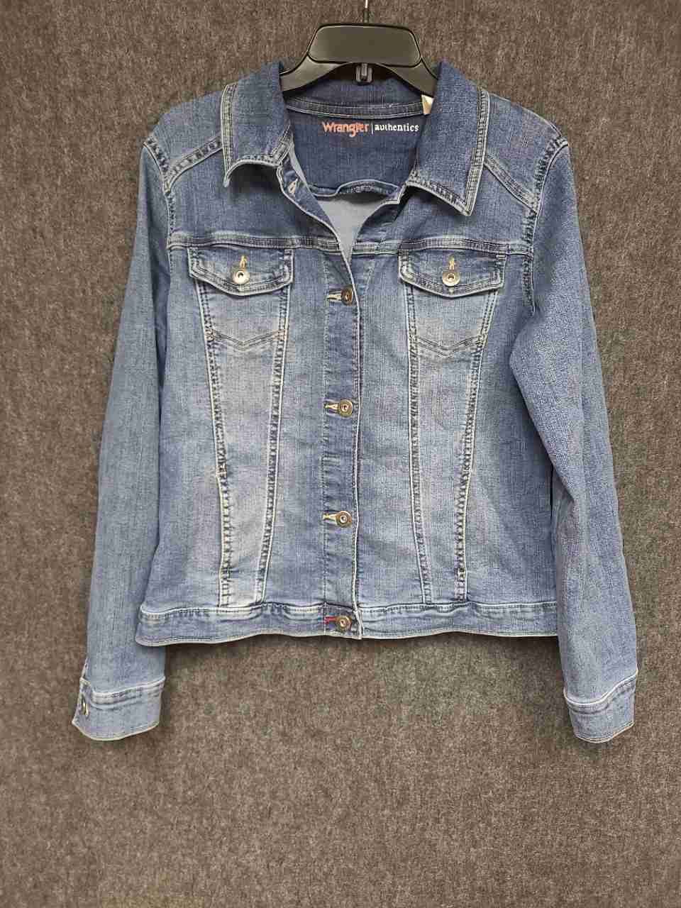 Wrangler Authentics Women's Blue Denim Trucker Jacket Stretch Sz L