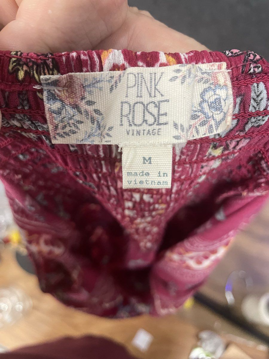 Pink Rose Vintage Women's Burgundy Floral Boho Spaghetti Strap Maxi Dress Sz M