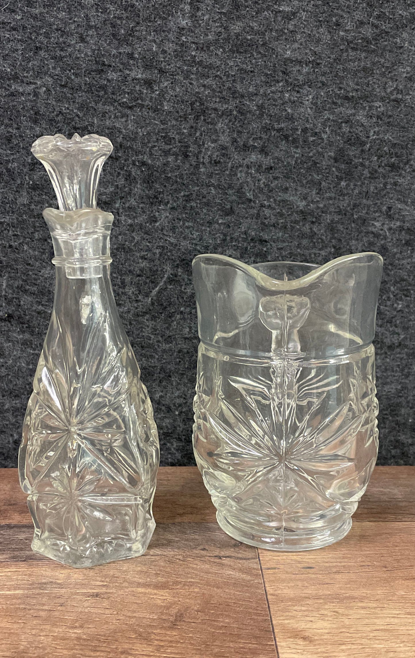 Vintage Imperial Glass Cape Cod Star of David Pitcher & Cruet Set of 2