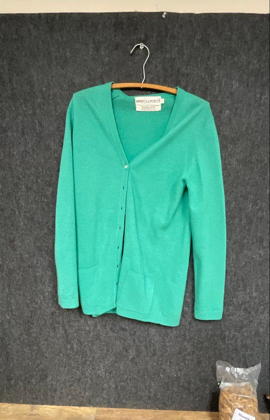 Vintage 90s Kasper for J.L. Sport Women's Green Lambswool Cardigan Sweater Sz L