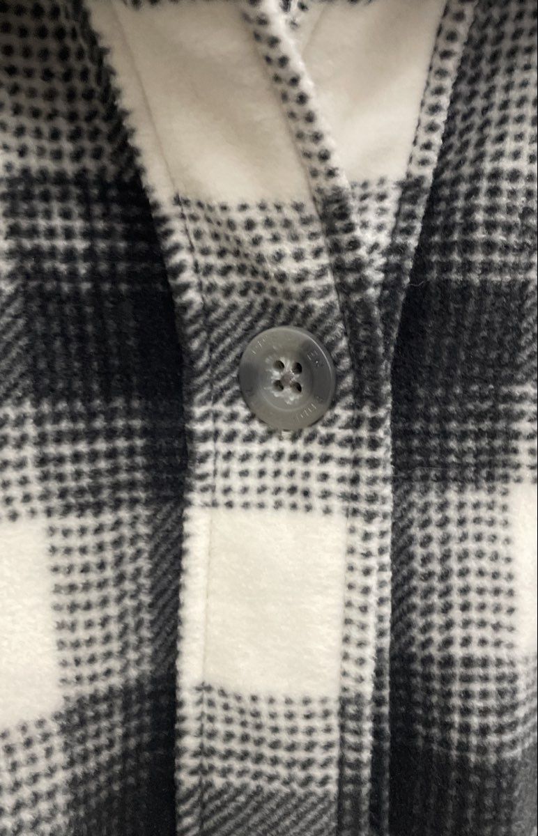 Eddie Bauer Women's White Black Plaid Microfleece Button Up Shirt Jacket Sz XL