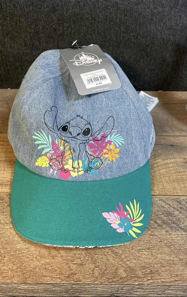 Disney Stitch Hat Lot 2pc 3D Ears Trucker Trouble Maker & Denim Floral OSFM