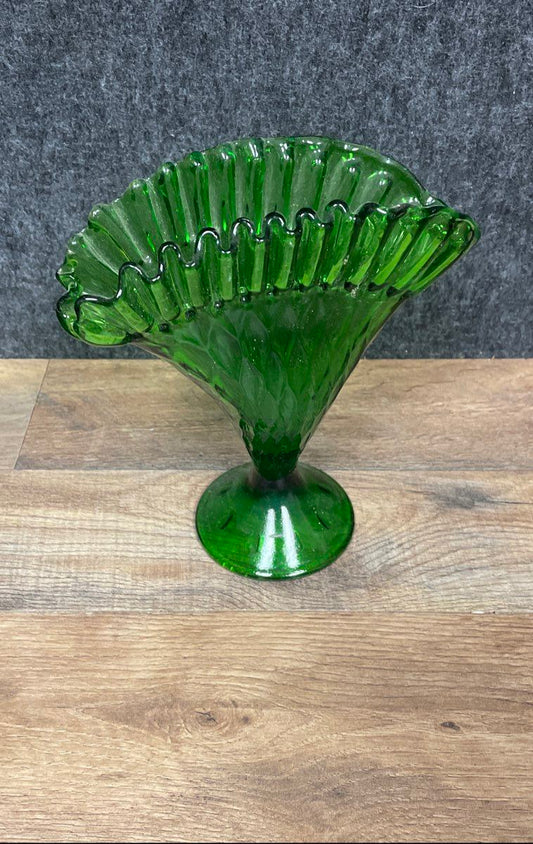 Emerald Green Glass Fan Vase