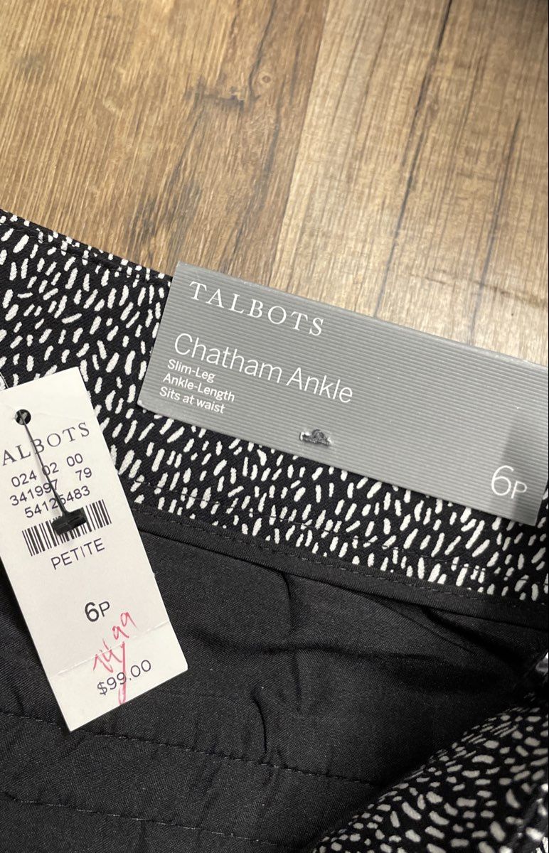 Talbots Women's Chatham Ankle Pants Black White Speckled Slim Petite 6P NWT