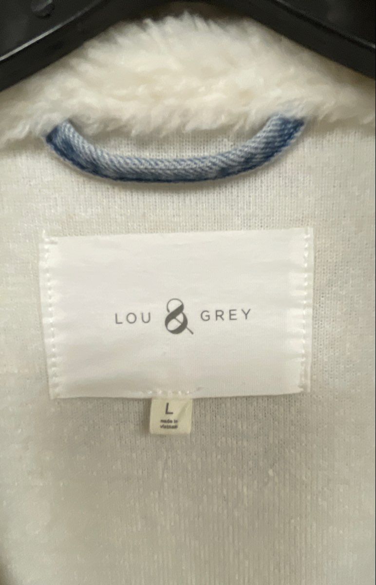 Lou & Grey Women's Denim Sherpa Faux Fur Mixed Media Jacket Blue NWT Sz L