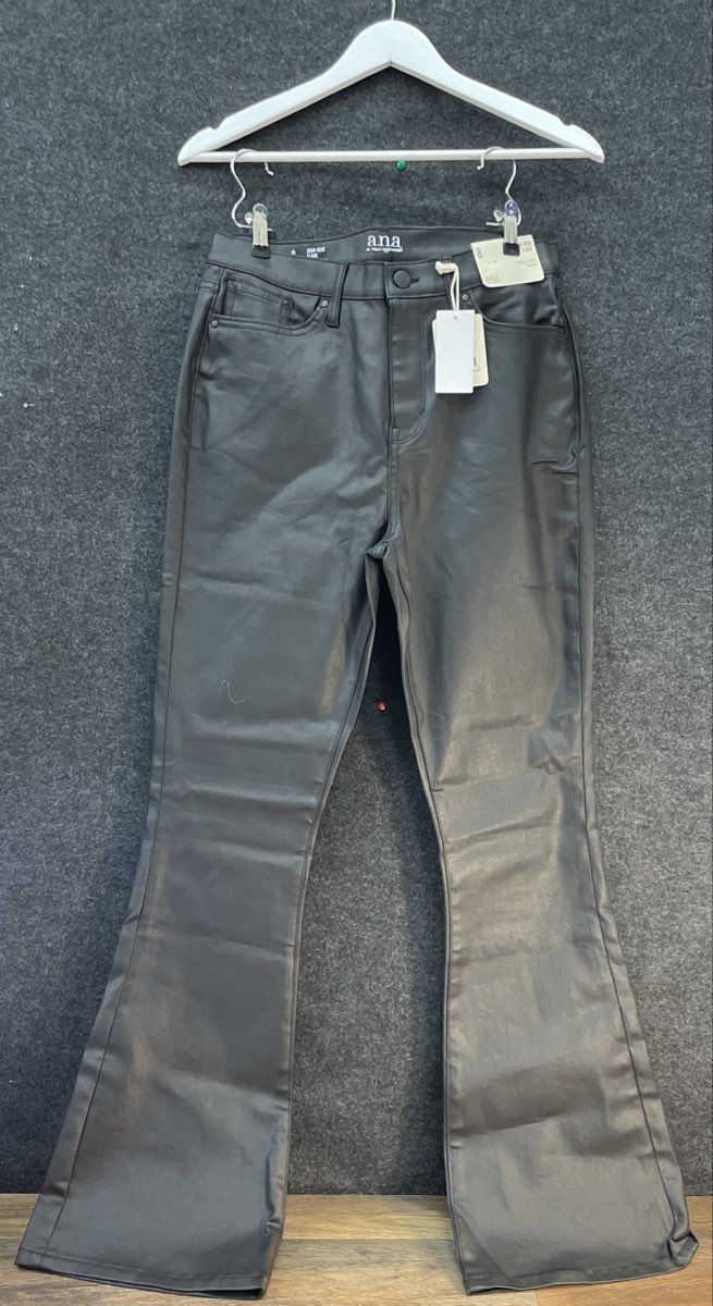 a.n.a Women's Black Coated High-Rise Flare Jeans Size 8 NWT