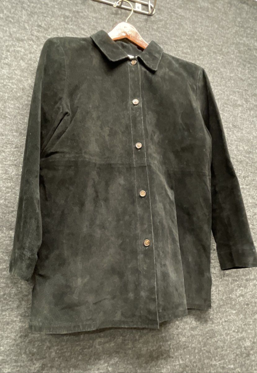 Vintage 90s Women's Black Suede Leather Button Front Shirt Jacket Shacket