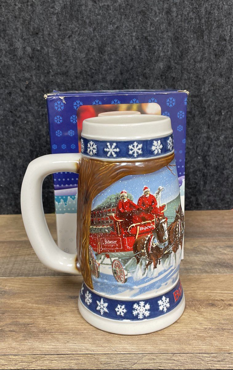 Lot of 3 Vintage Budweiser Steins Holiday 1995 Football Baseball w/ Boxes