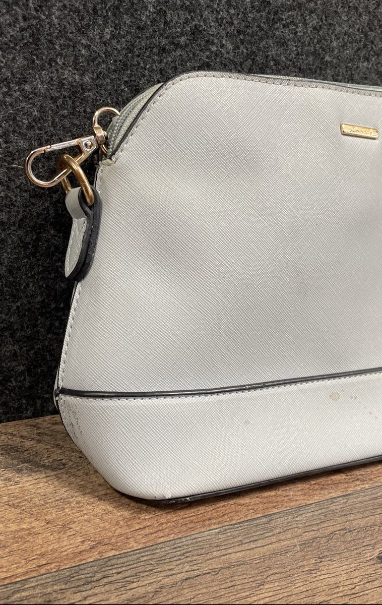 Lovevook Light Blue Saffiano Faux Leather Dome Crossbody Bag Gold Hardware