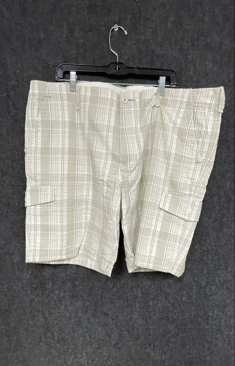 Tommy Bahama Relax Men's Beige White Plaid Cotton Cargo Shorts Size 42
