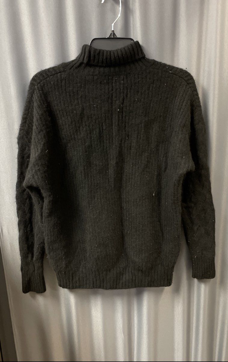 Gentle Herd Women's Black Ribbed Wool Cashmere Cable Turtleneck Sweater Sz S