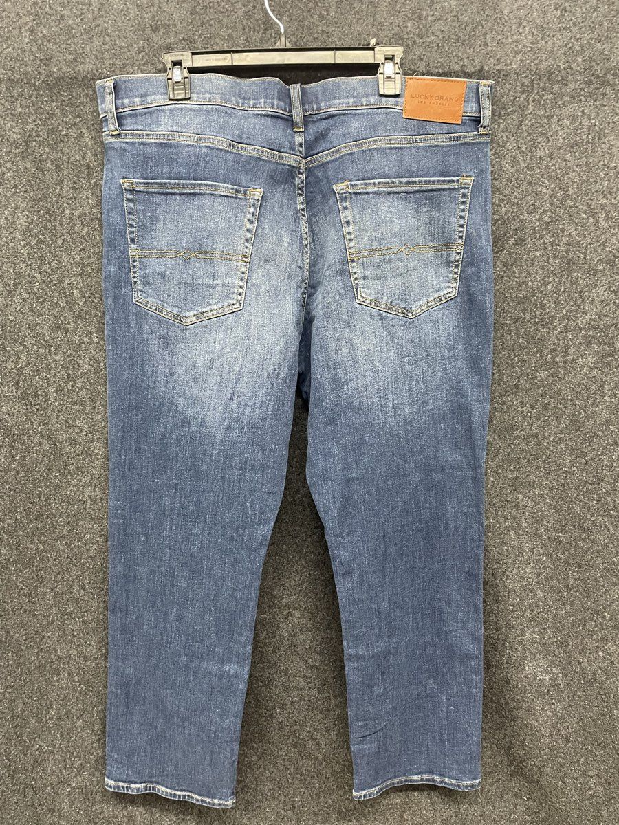 Lucky Brand Men's Blue Jeans Faded Whiskered Straight Leg Denims Sz 38x29