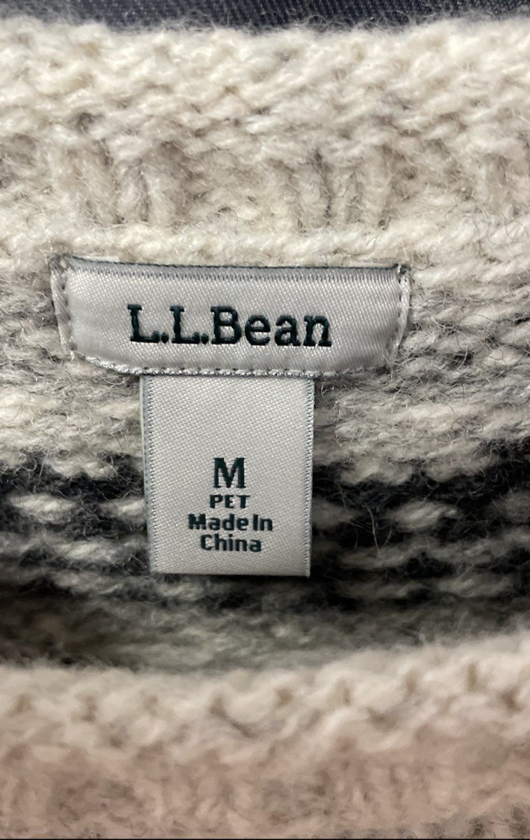 L.L. Bean Women's Fair Isle Lambswool Nordic Knit Sweater Cream Gray Sz M PET
