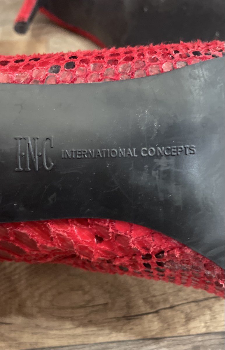 INC International Concepts Rajel Red Snakeskin Knee High Stiletto Boots Size 9