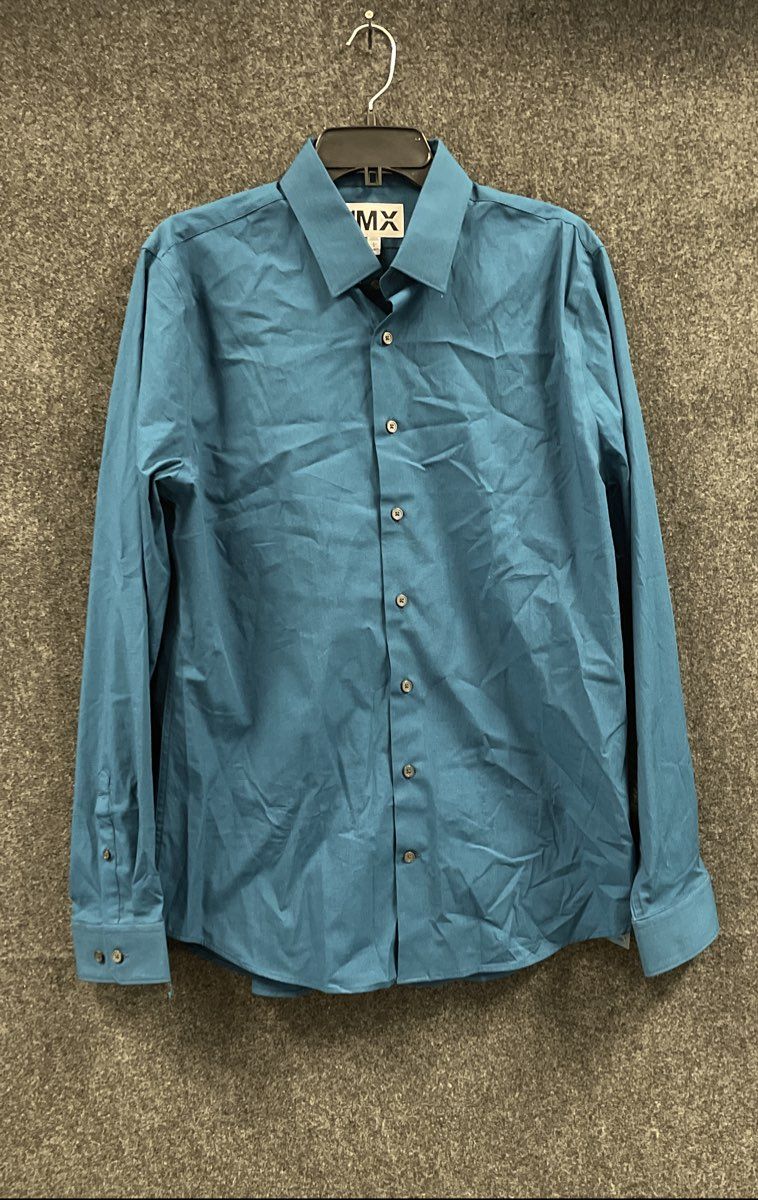 Express Men's 1MX Long Sleeve Dress Shirt Blue Teal Cotton Blend Stretch NWT L