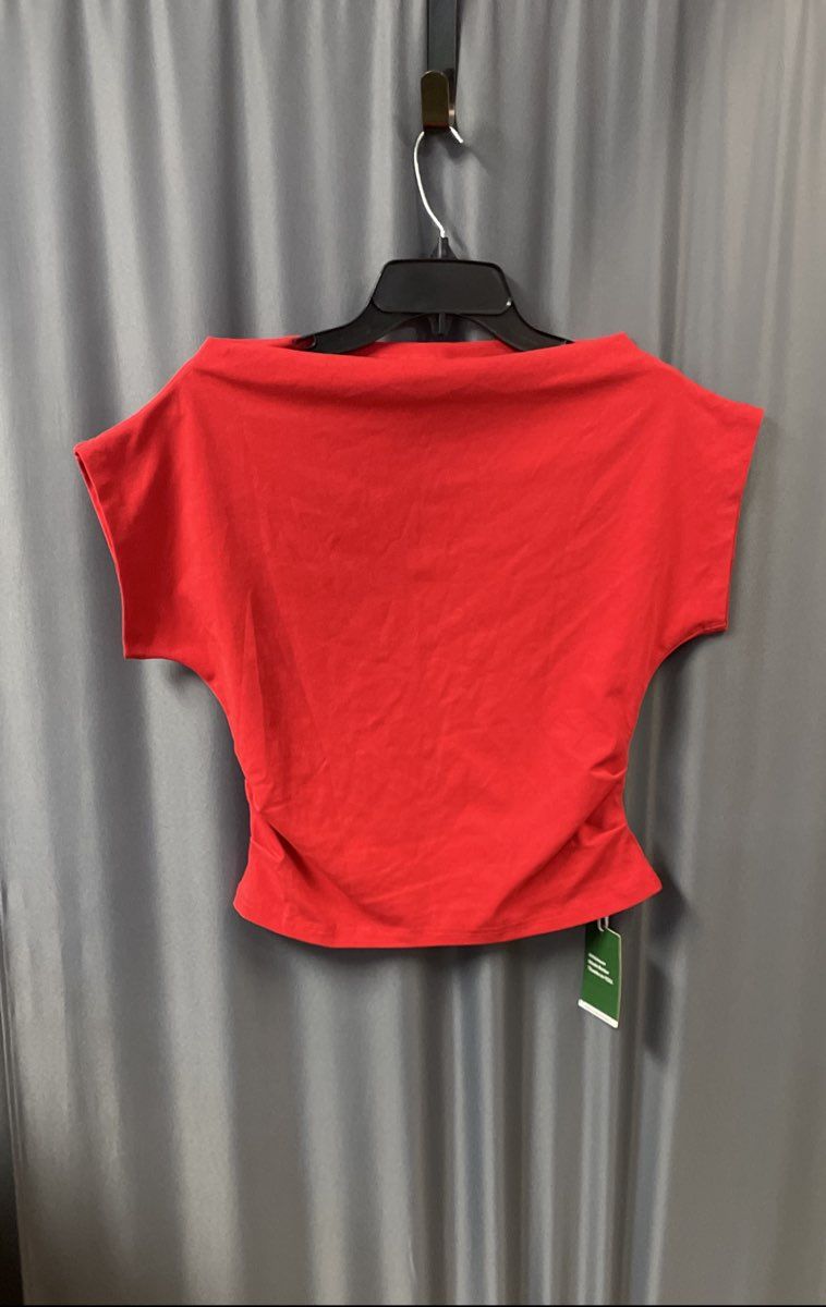 Halara Women's Red Boat Neck Ruched Side Cap Sleeve Athleisure Top Sz S NWT
