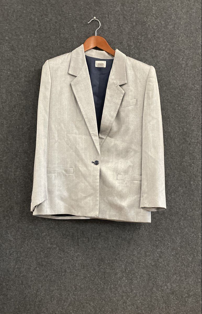 Glenbrooke Women's Blazer Gray Herringbone Vintage 90s Rayon Single Button Sz 10