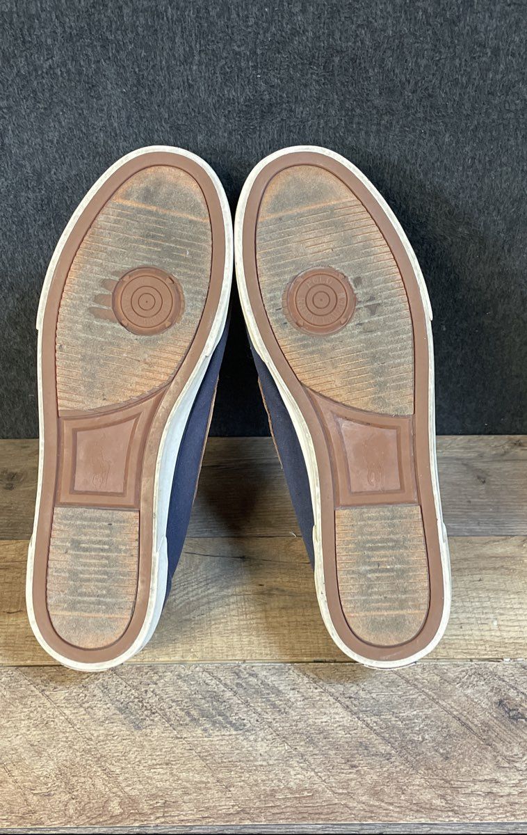 Polo Ralph Lauren Rylander Navy Blue Brown Canvas Boat Shoes Size 14D