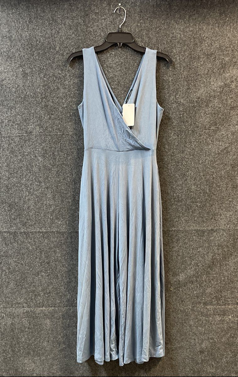Final Touch Women's Blue Surplice Wide Leg Jumpsuit Romper NWT Sz L