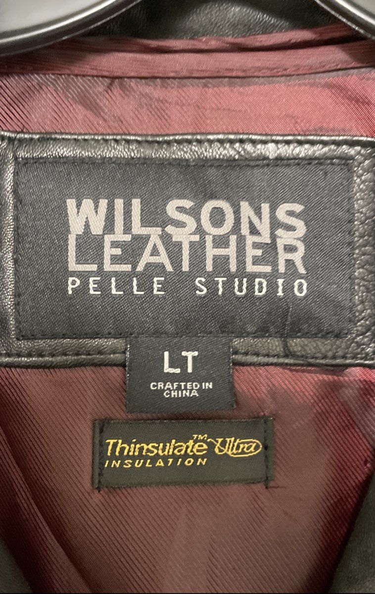 Wilsons Leather Pelle Studio Men's Black Leather Car Coat Jacket Sz LT