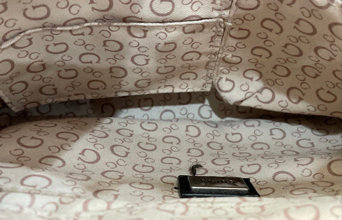 Guess Black Leather Satchel Handbag Top Handle Purse Gunmetal Hardware