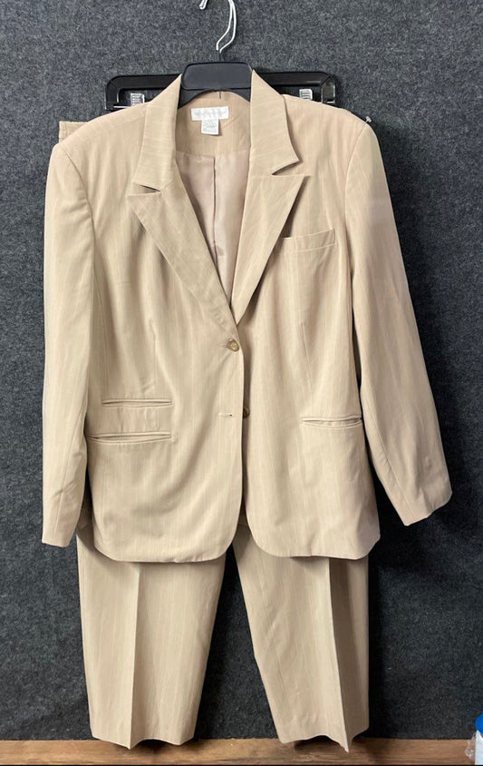 Worthington Women's Tan Pinstripe Pantsuit Set Blazer Vintage Y2K Size 18W