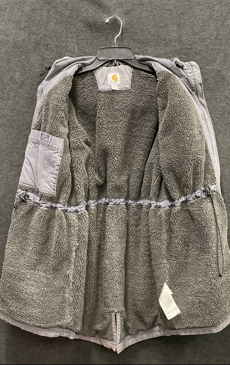 Carhartt Girl's Crawford Hooded Coat Gray Sherpa Lined Utility Parka Sz L 12/14