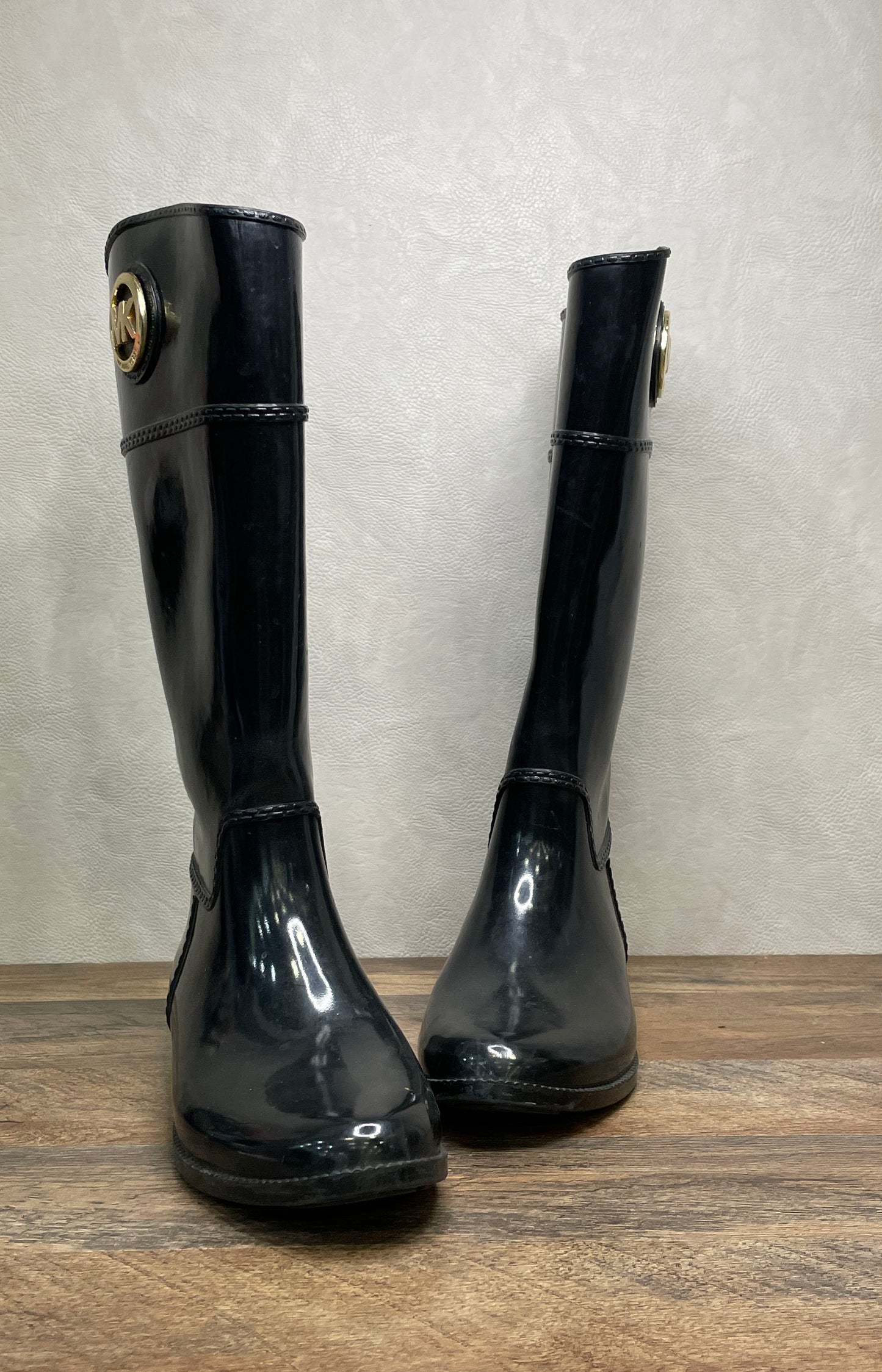 Michael Kors Black Glossy Rubber Tall Rain Boots Women's Size 11