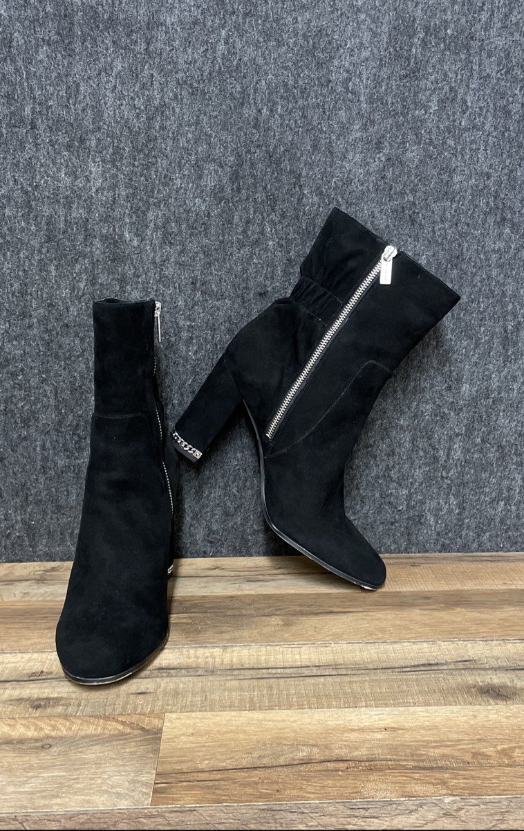 Michael Kors Black Suede Block Heel Chain Detail Ankle Booties Size 10