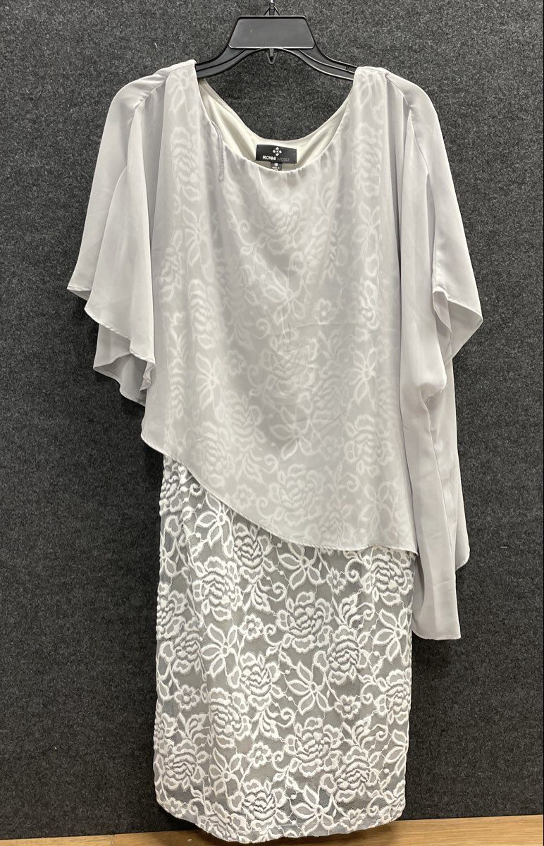 Ronni Nicole Women's Gray Floral Lace Chiffon Overlay Capelet Dress Sz 16 NWT