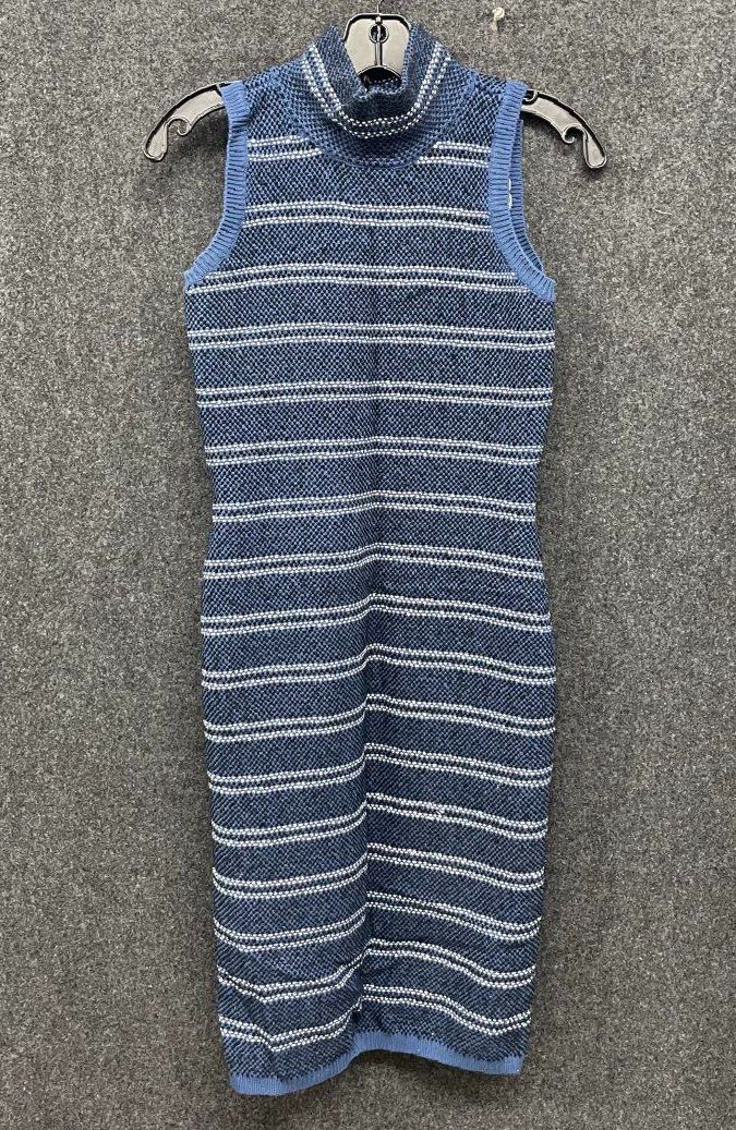 White House Black Market Women's Mock Neck Sweater Dress Blue Striped Knit Sz 00