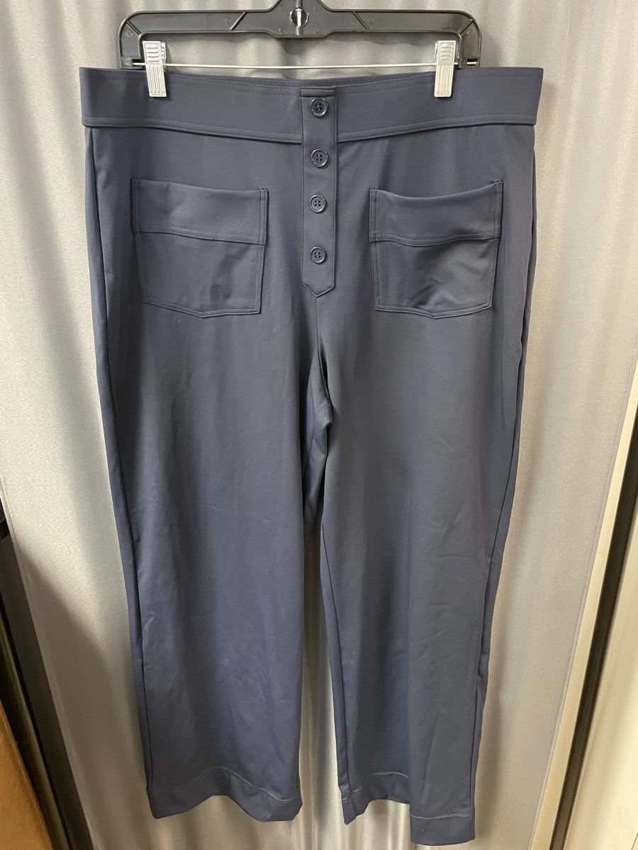 Halara Women's Navy Blue High Waist Button Front Wide Leg Athletic Pants NWT 1X