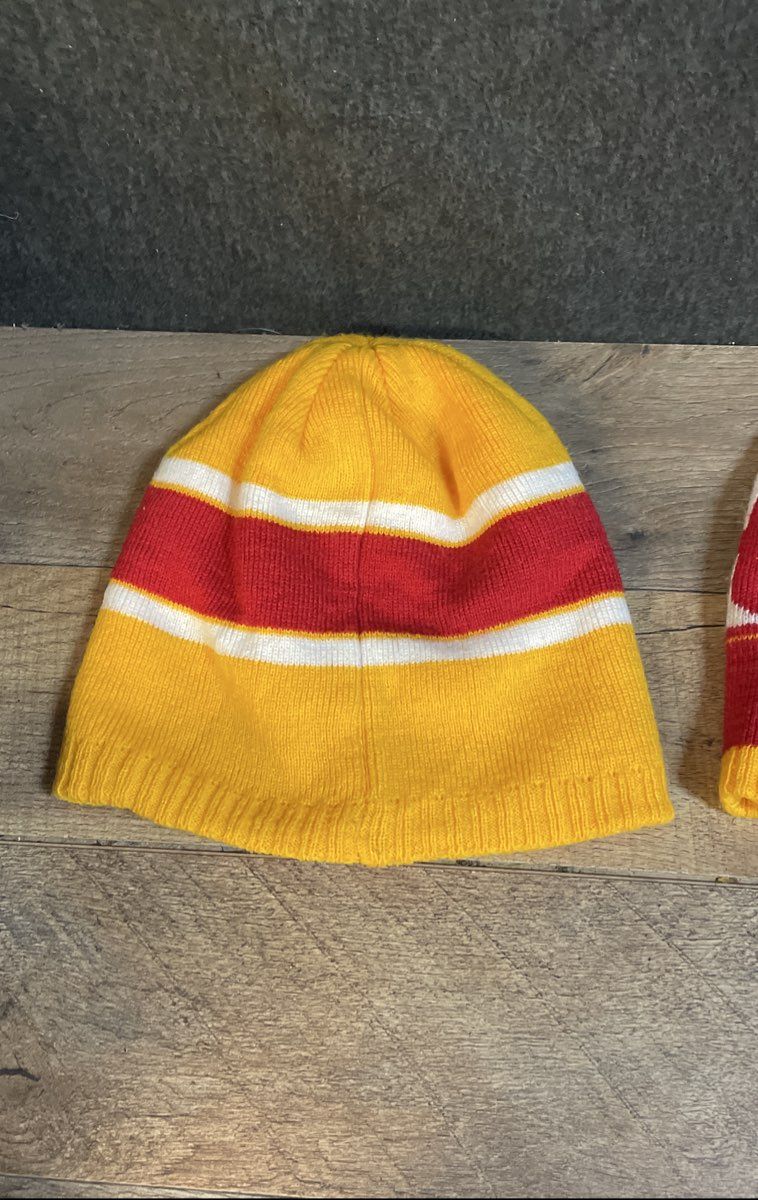 NFL Team Apparel Youth Kansas City Chiefs Beanies Lot 2 Red Yellow Knit Hats