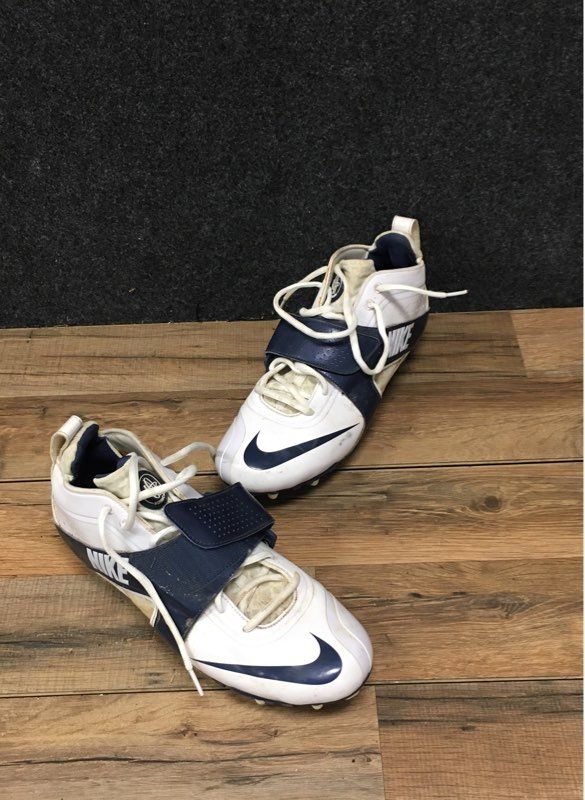 Nike Air Huarache Laced Mid White Navy Blue Football Cleats Men's Size 10.5
