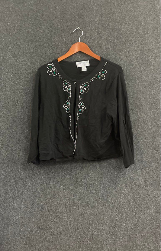 Vintage Y2K Jessica Howard Women's Black Silk Beaded Cardigan Sweater Sz 18WP
