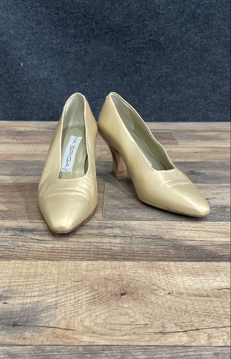 Via Spiga Metallic Gold Leather Pointed Toe Pumps Made in Italy Size 5B