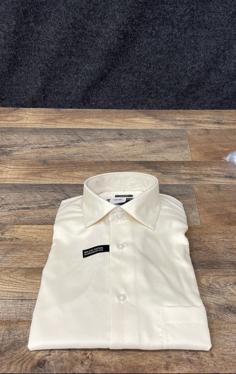 Pronto Uomo Men's Cream Non-Iron 80's 2-Ply Cotton Dress Shirt Sz 16 34/35 NWT