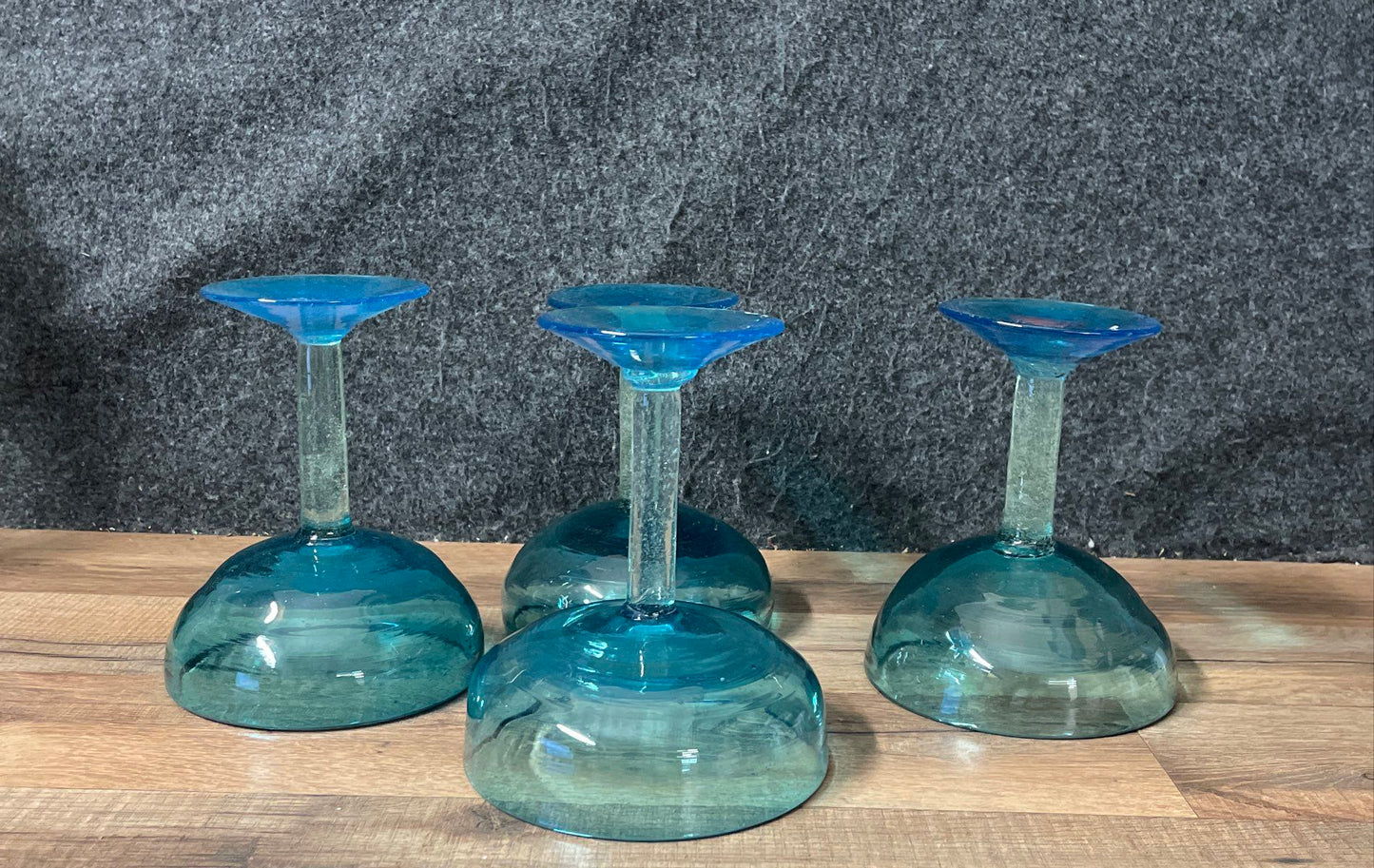 Hecho En Mexico Margarita Glasses Set of 4 Turquoise Blue Hand Blown Art Glass