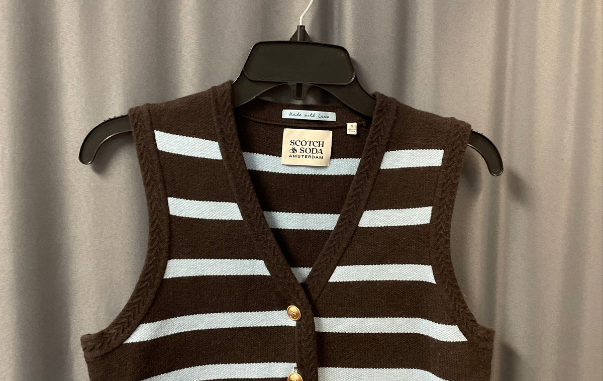 Scotch & Soda Women's Striped Cardigan Sweater Vest Dark Brown Blue Sz S