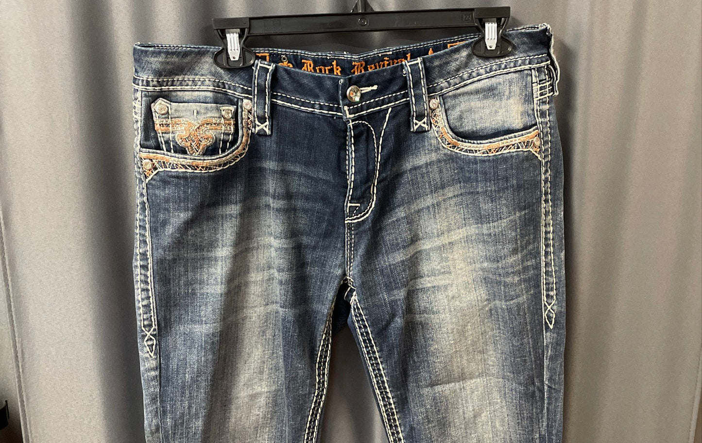 Rock Revival Women's Betty Easy Skinny Blue Jeans Whiskered Embroidered Sz 30
