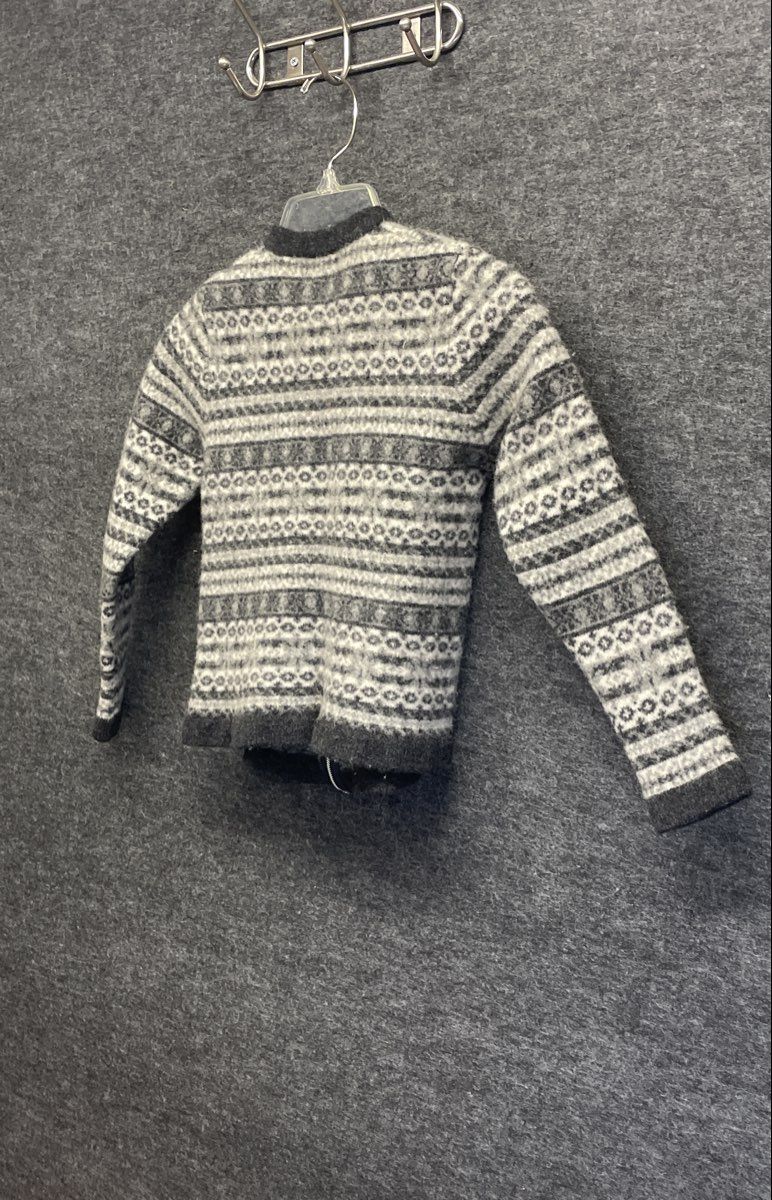 Vintage 90s Newton Trading Co Women's Gray Fair Isle Lambswool Zip Cardigan P/L