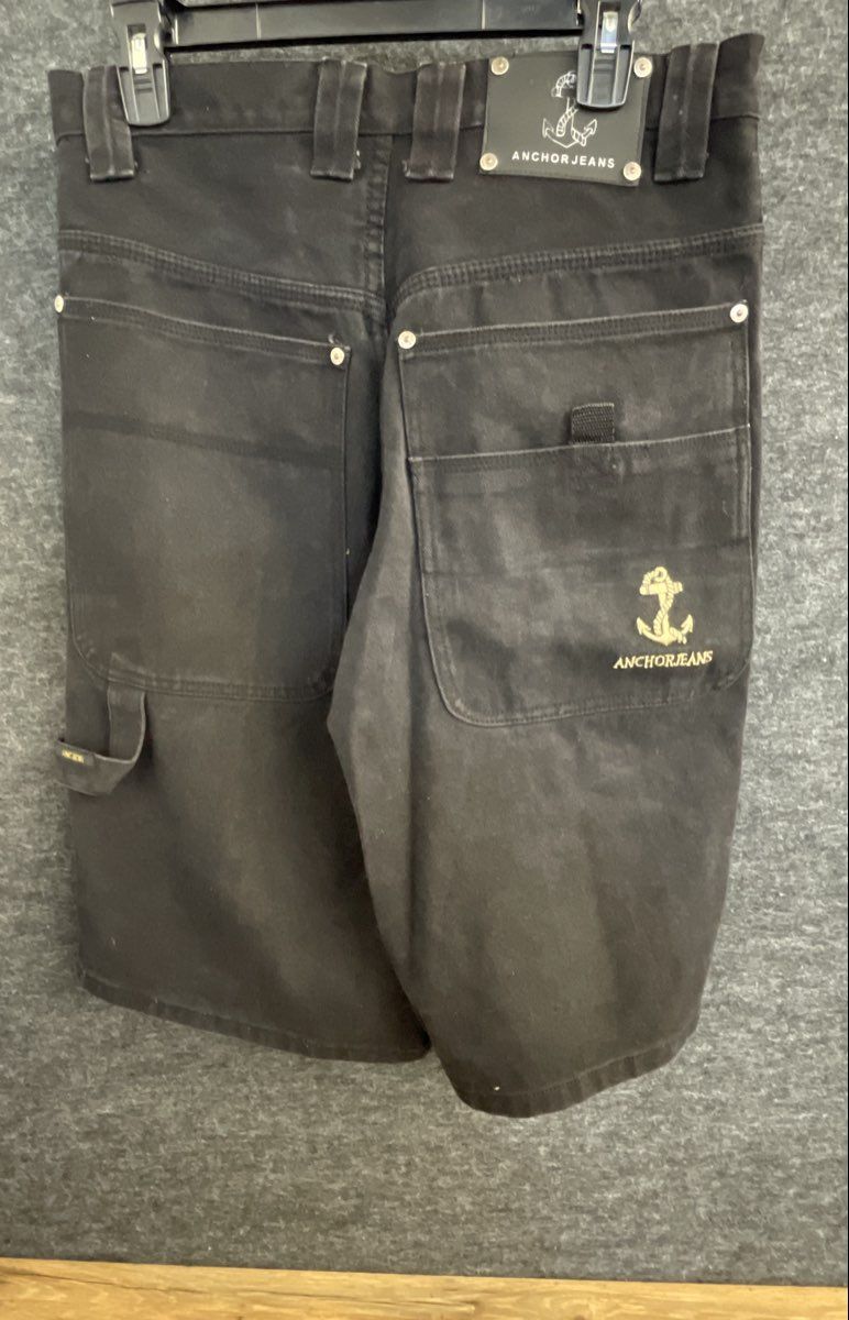 Vintage 90s Anchor Jeans Men's Black Revolution Denim Carpenter Shorts Sz 32