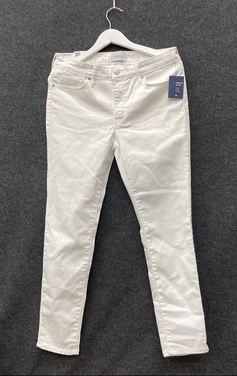 Crown & Ivy Women's White Mid-Rise Skinny Premium Denim Jeans NWT Size 8