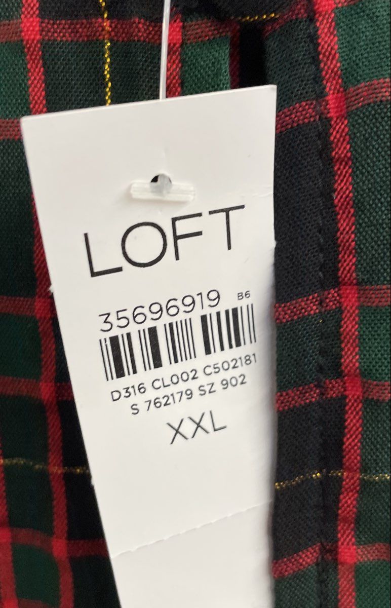 Loft Women's Plaid Metallic Puff Sleeve Keyhole Dress Red Gold Sz XXL NWT