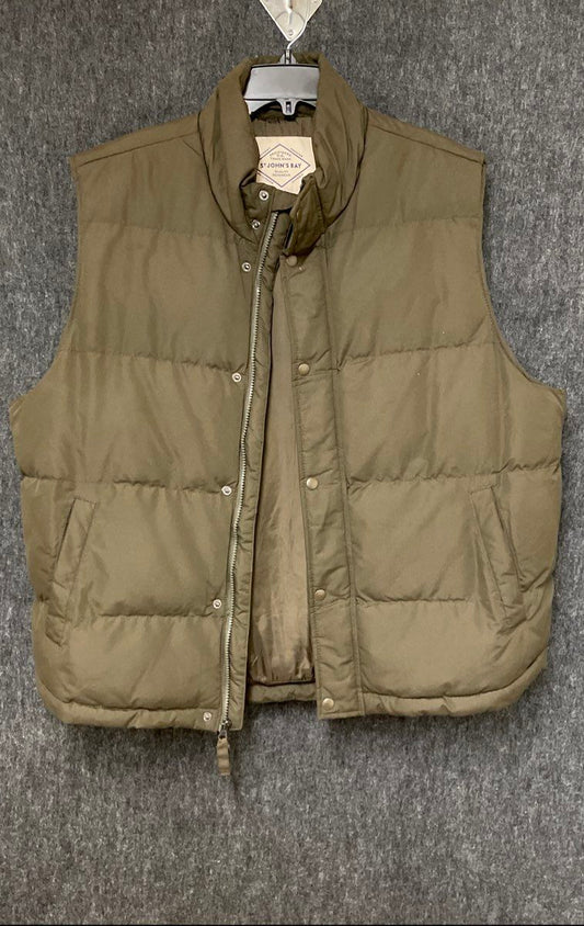 St. John's Bay Men's Olive Green Puffer Vest Full Zip Snap Front Sz XL