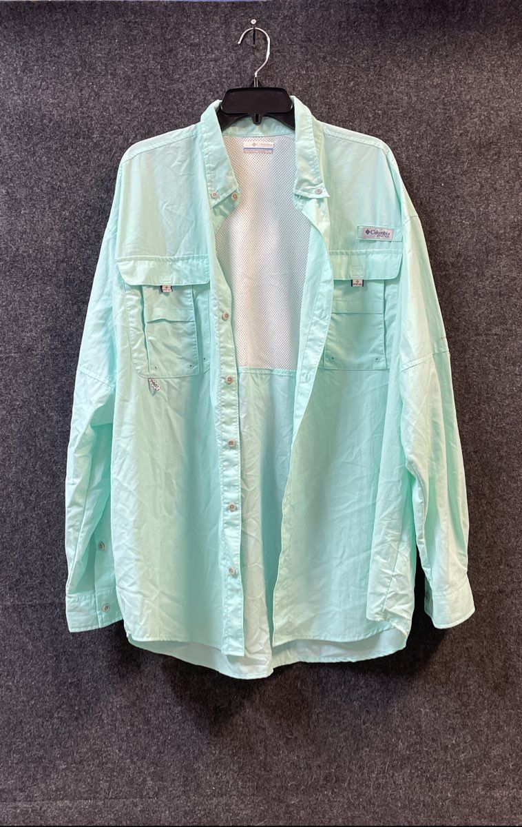 Columbia Men's PFG Bahama II Long Sleeve Fishing Shirt Aqua Blue Sz XL