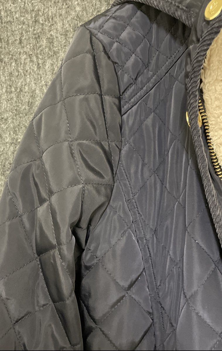 Lauren Ralph Lauren Women's Navy Blue Quilted Hooded Jacket Faux Fur Collar Sz M