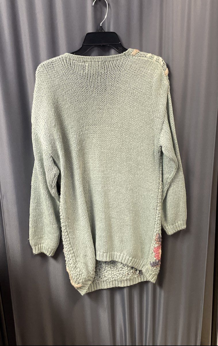 Vintage 90s Shenanigans Women's Sea Foam Floral Hand Knit Sweater Dress Sz S
