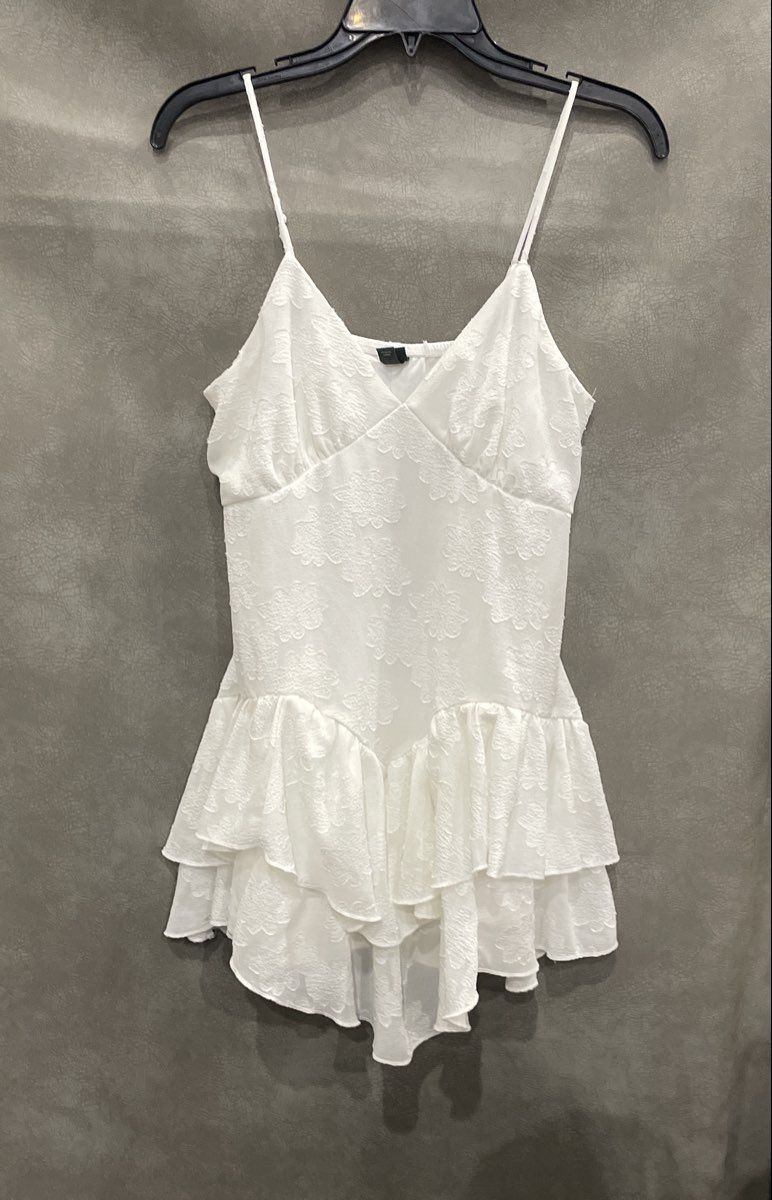Wild Fable Women's White Textured Floral Ruffle Tiered Babydoll Cami Top Sz S
